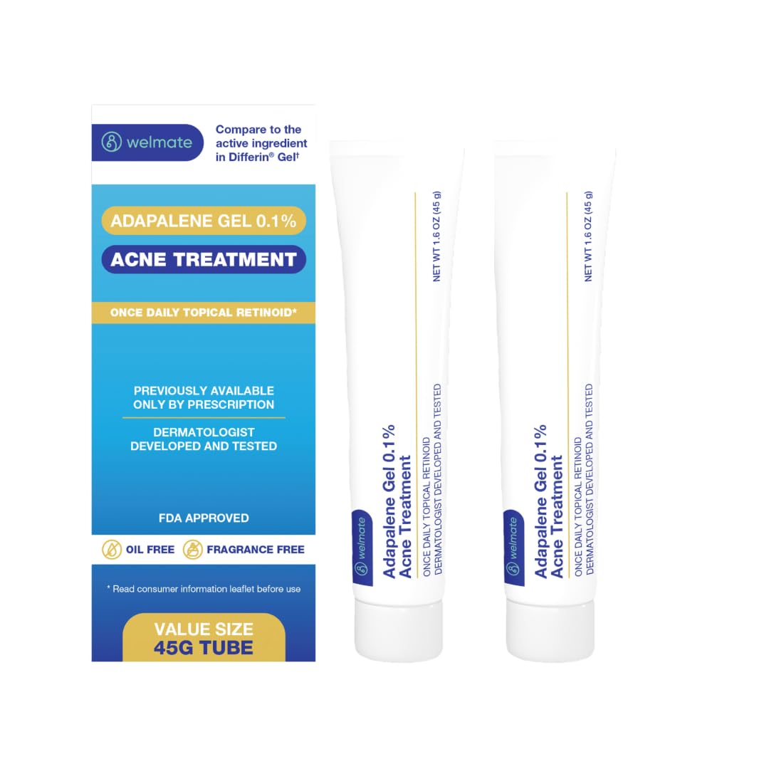 WELMATE Adapalene Gel tube showing 45g size for daily acne care.