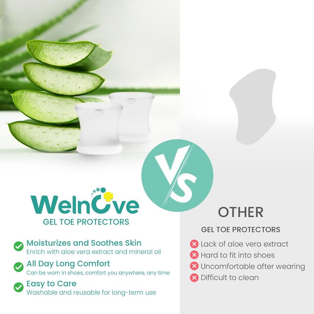 Welnove ergonomic toe divider structure highlights snug fit between toes.
