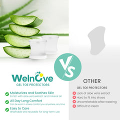 Welnove ergonomic toe divider structure highlights snug fit between toes.