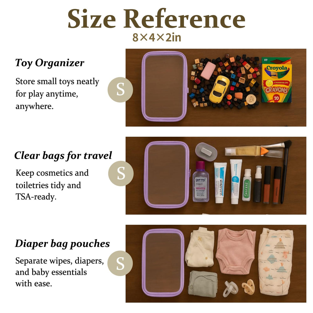 WELPIRT clear zipper pouch open view lavender shows contents at a glance.