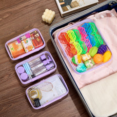 WELPIRT clear zipper pouch small case 1 lavender for compact makeup storage.