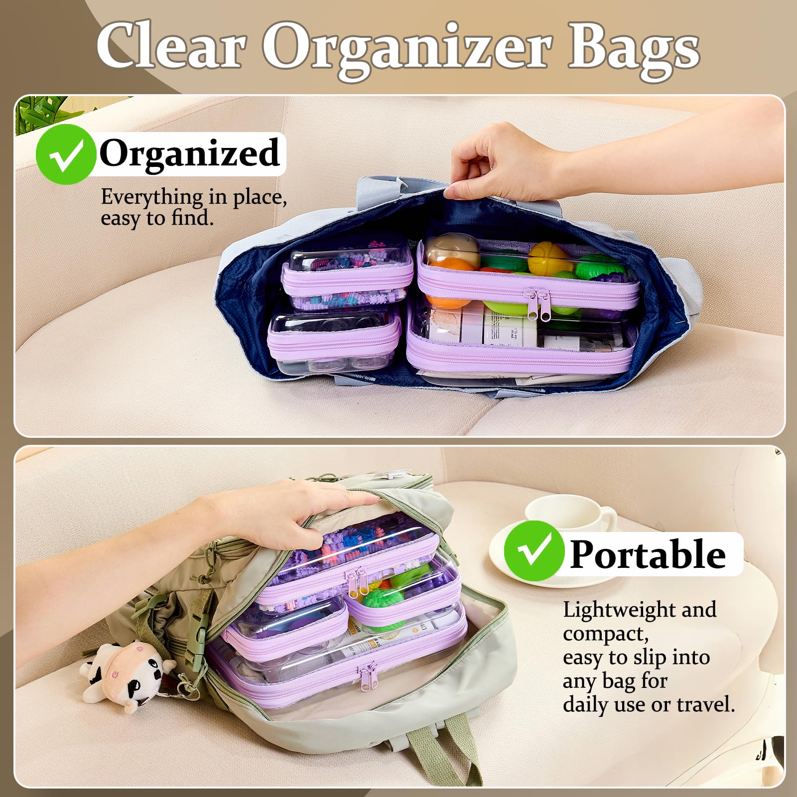 WELPIRT clear zipper pouch small case 2 lavender keeps cables and travel essentials organized.