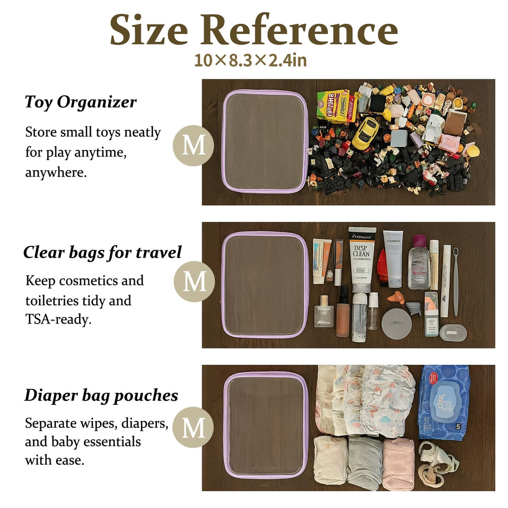 WELPIRT clear zipper pouch stacked design lavender demonstrates portable organization on the go.