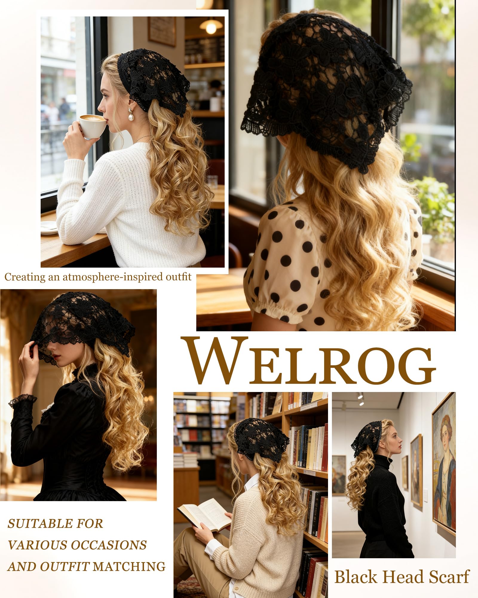WELROG hair scarf lace detail adds vintage flair