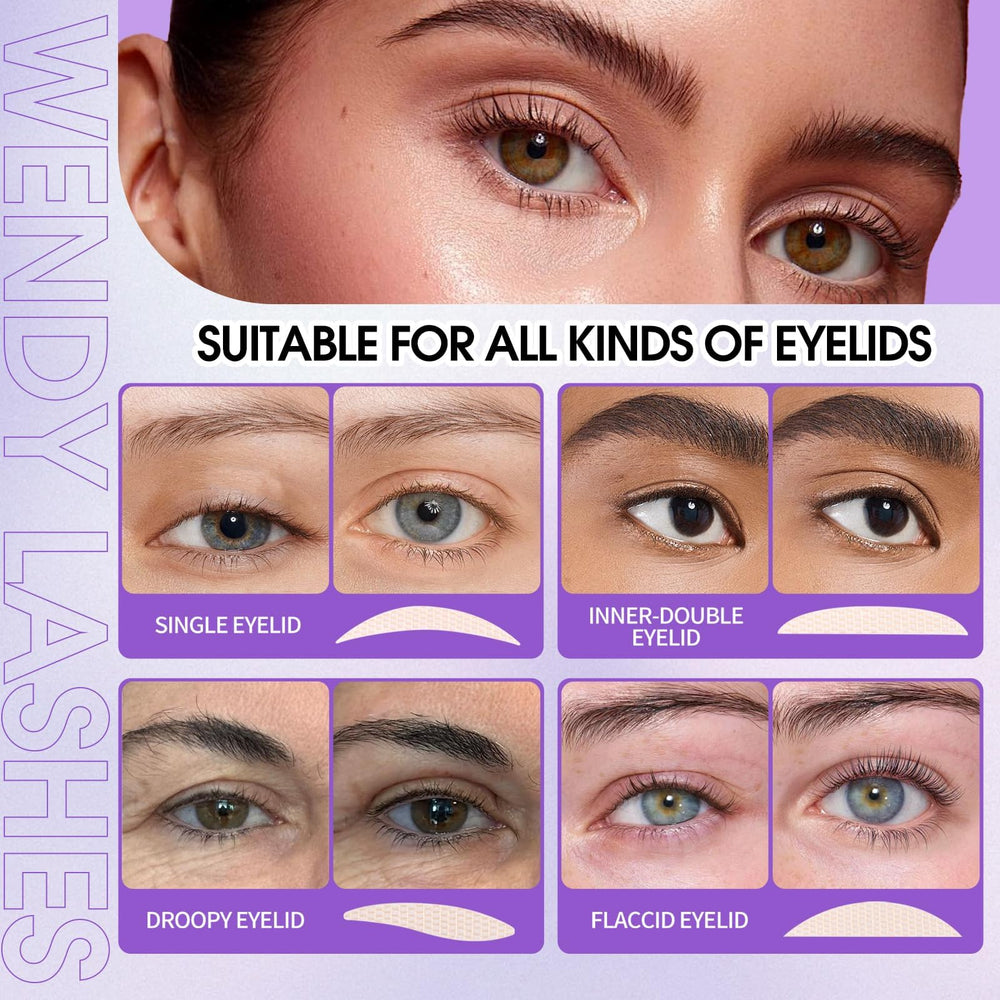 Wendy Lashes eyelid lifter strip closeup highlights invisible texture for makeup-friendly lift.