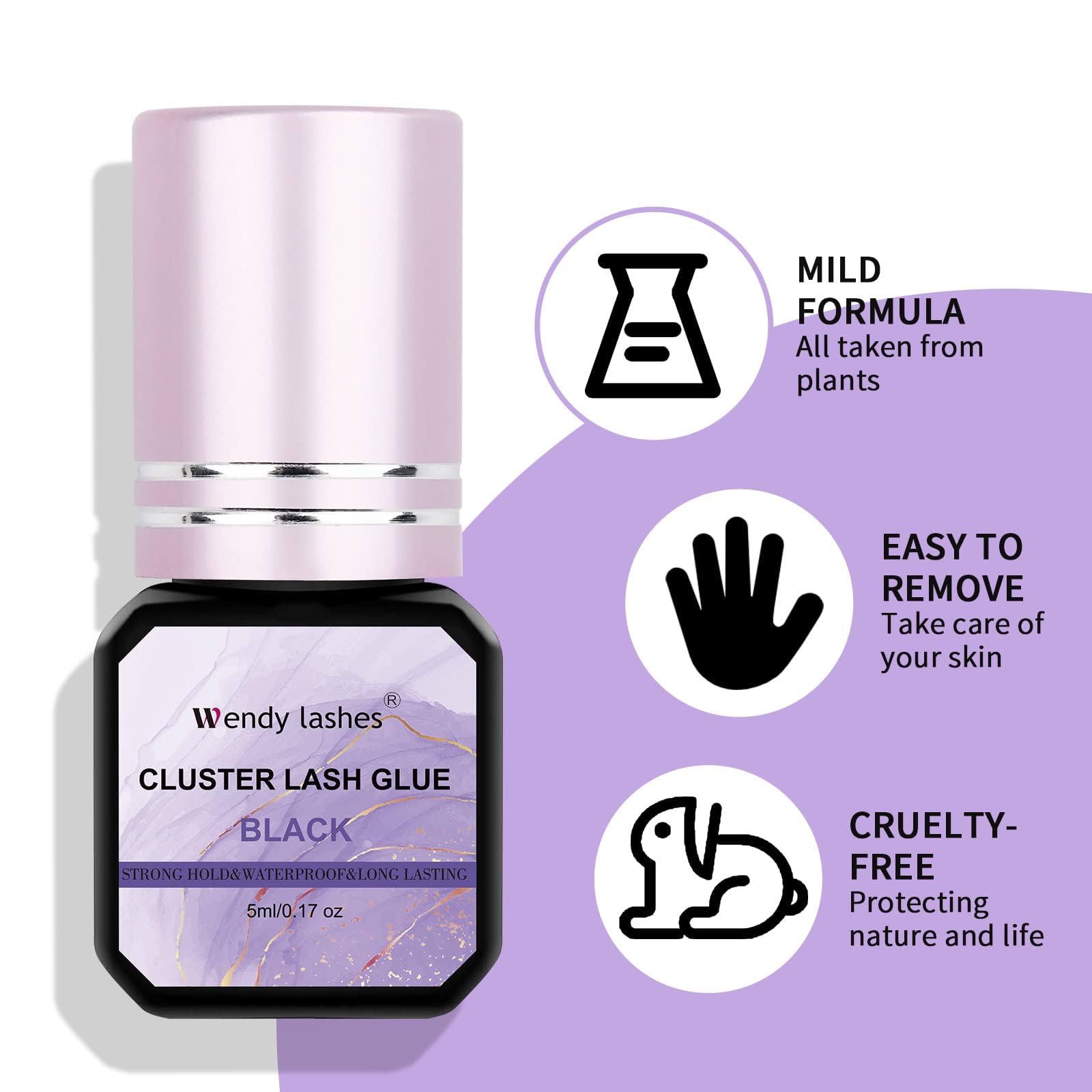 Wendy Lashes lash glue in action showing strong bonding for at-home lashes