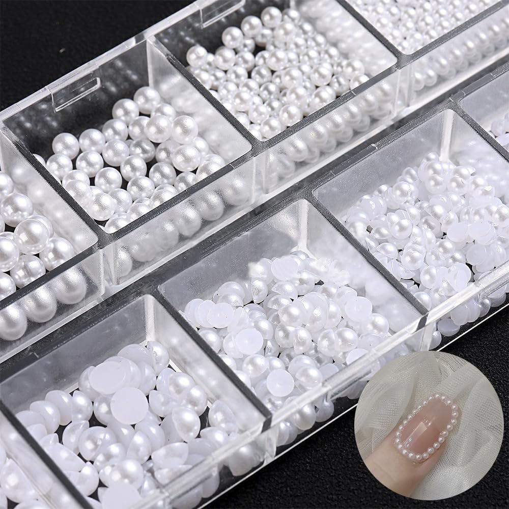 WENEWFINE nail charms design ideas using white pearls for stylish tips.