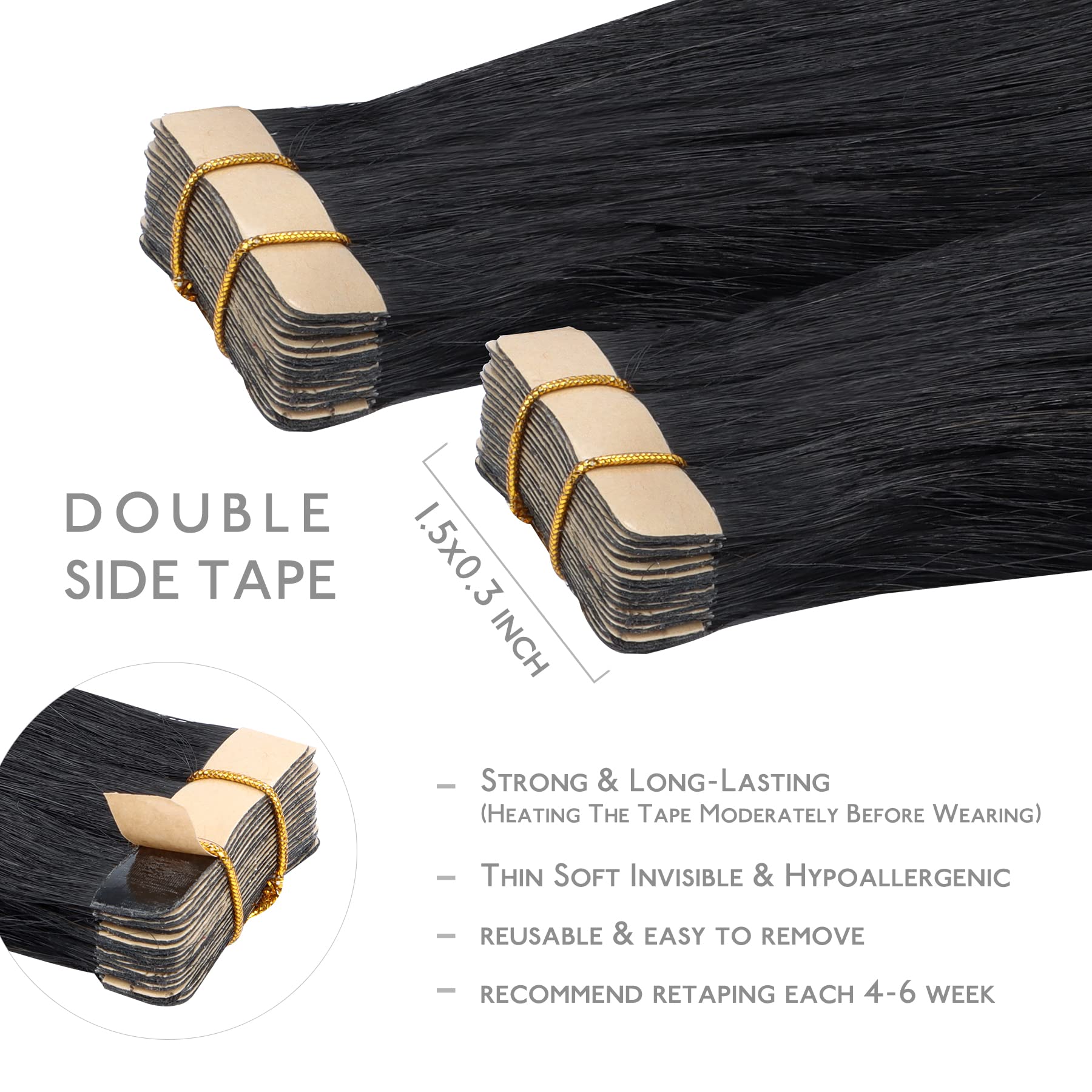 WENNALIFE 18-inch tape-in extensions straight hair close-up for sleek style