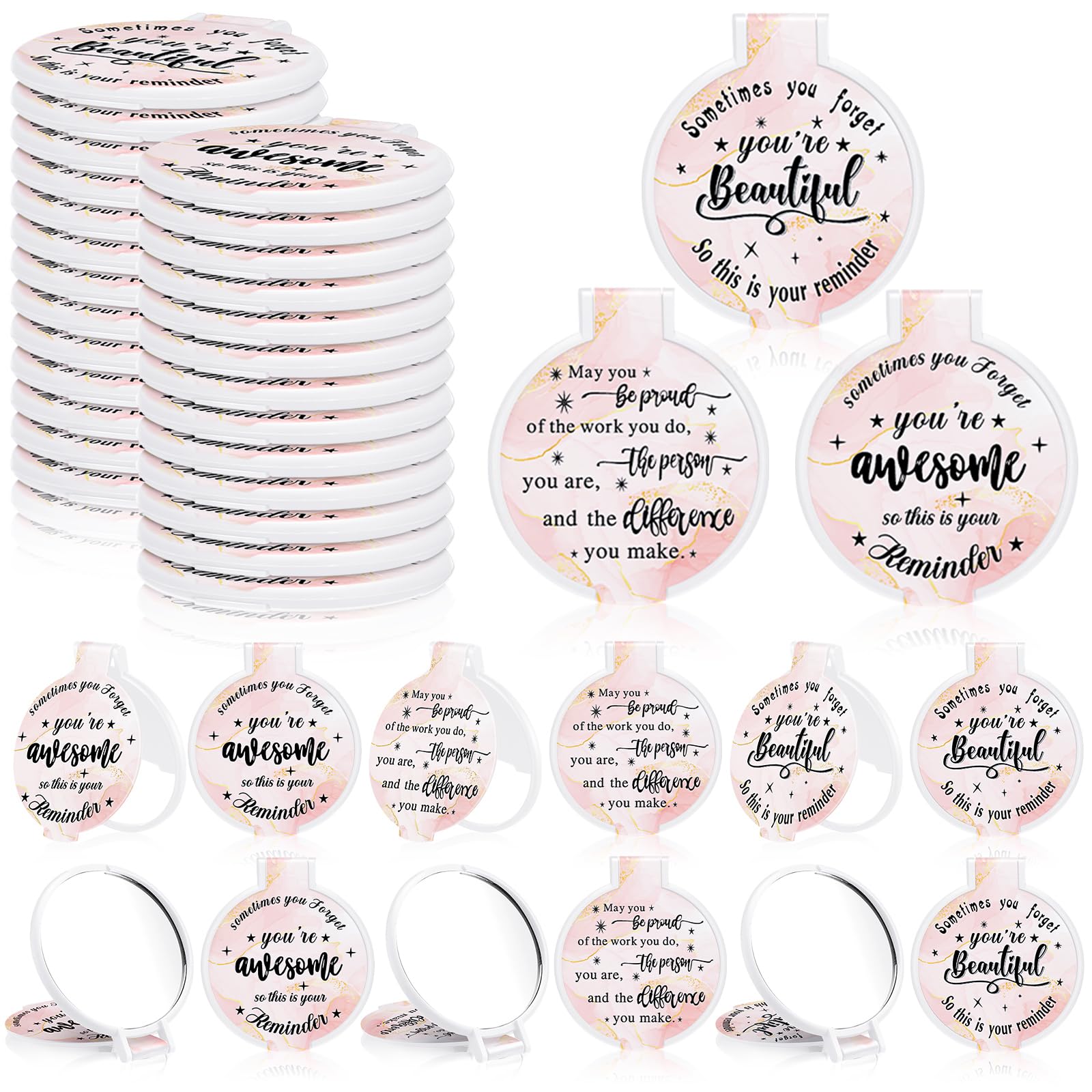 Wenqik inspirational compact mirror bulk packaging shows gift-ready bulk mirrors.