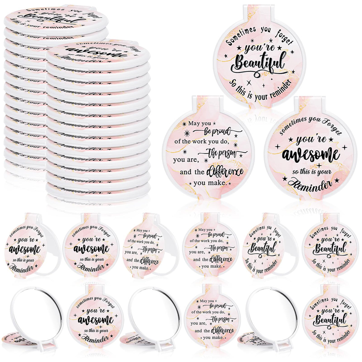 Wenqik inspirational compact mirror bulk packaging shows gift-ready bulk mirrors.
