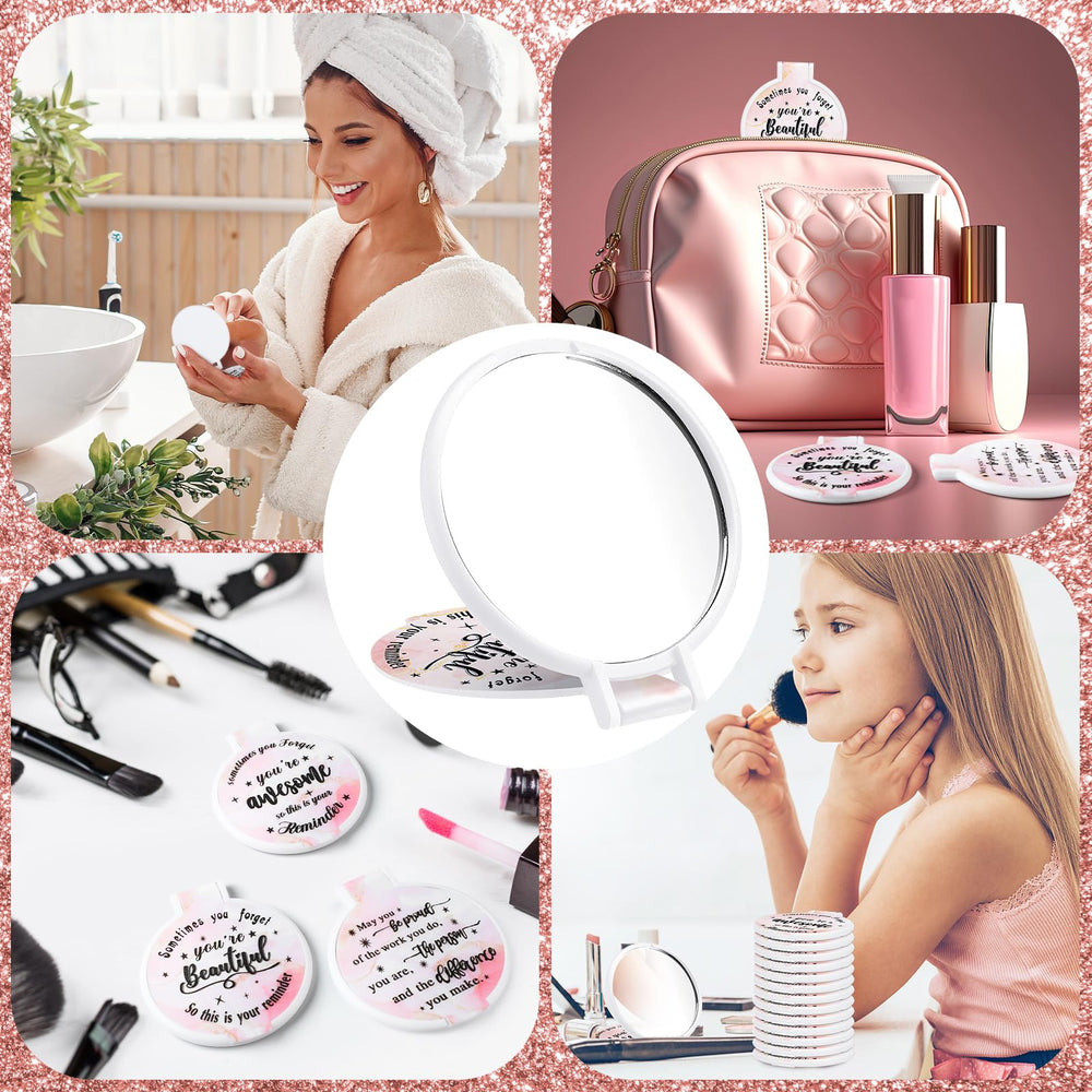 Wenqik light pink compact mirror close-up with positive words.