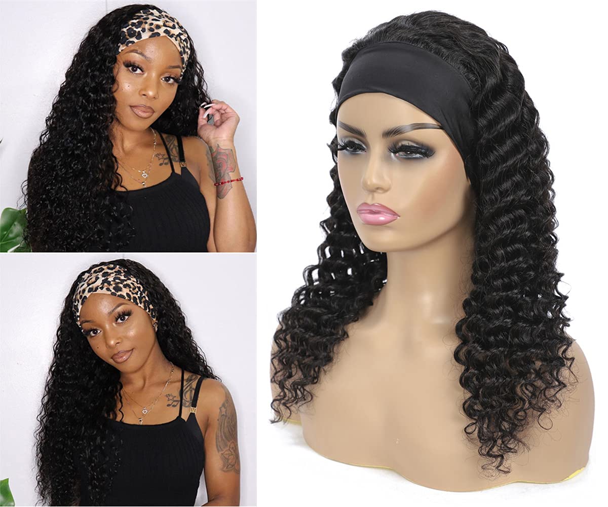 WENYAN headband wig glueless strap closeup shows secure, glue-free wear