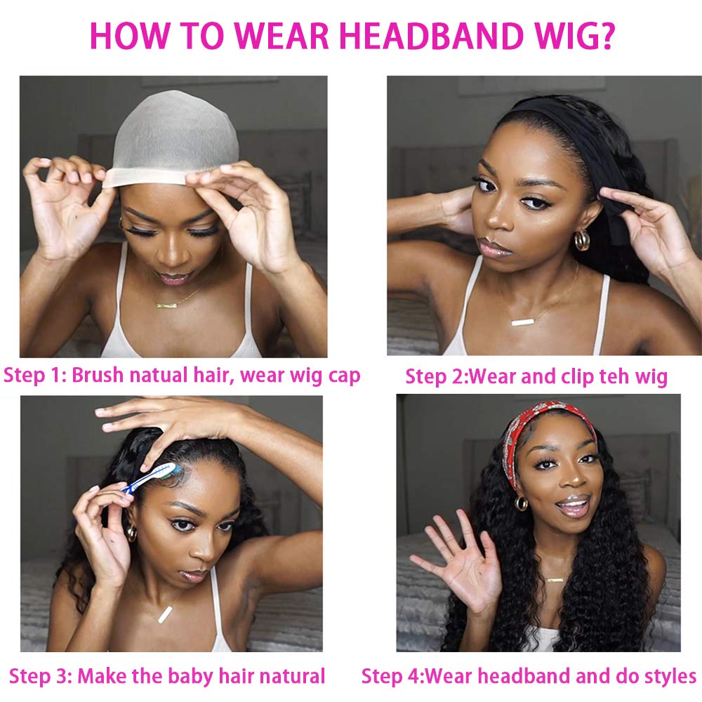 WENYAN headband wig packaging includes wig cap and eyelashes for a complete kit