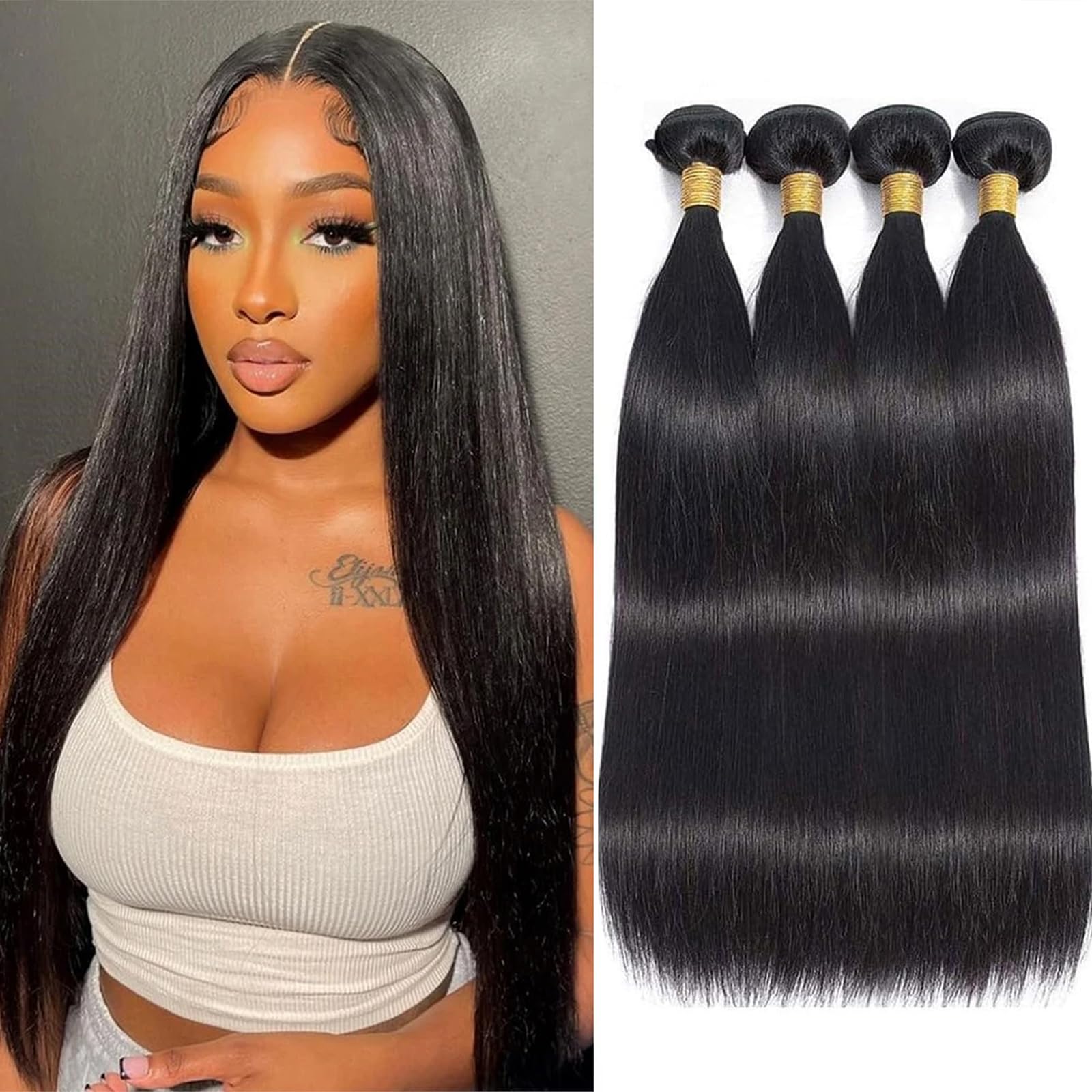 WENYAN Straight Bundles 16inch closeup shows silky texture for blending with natural hair