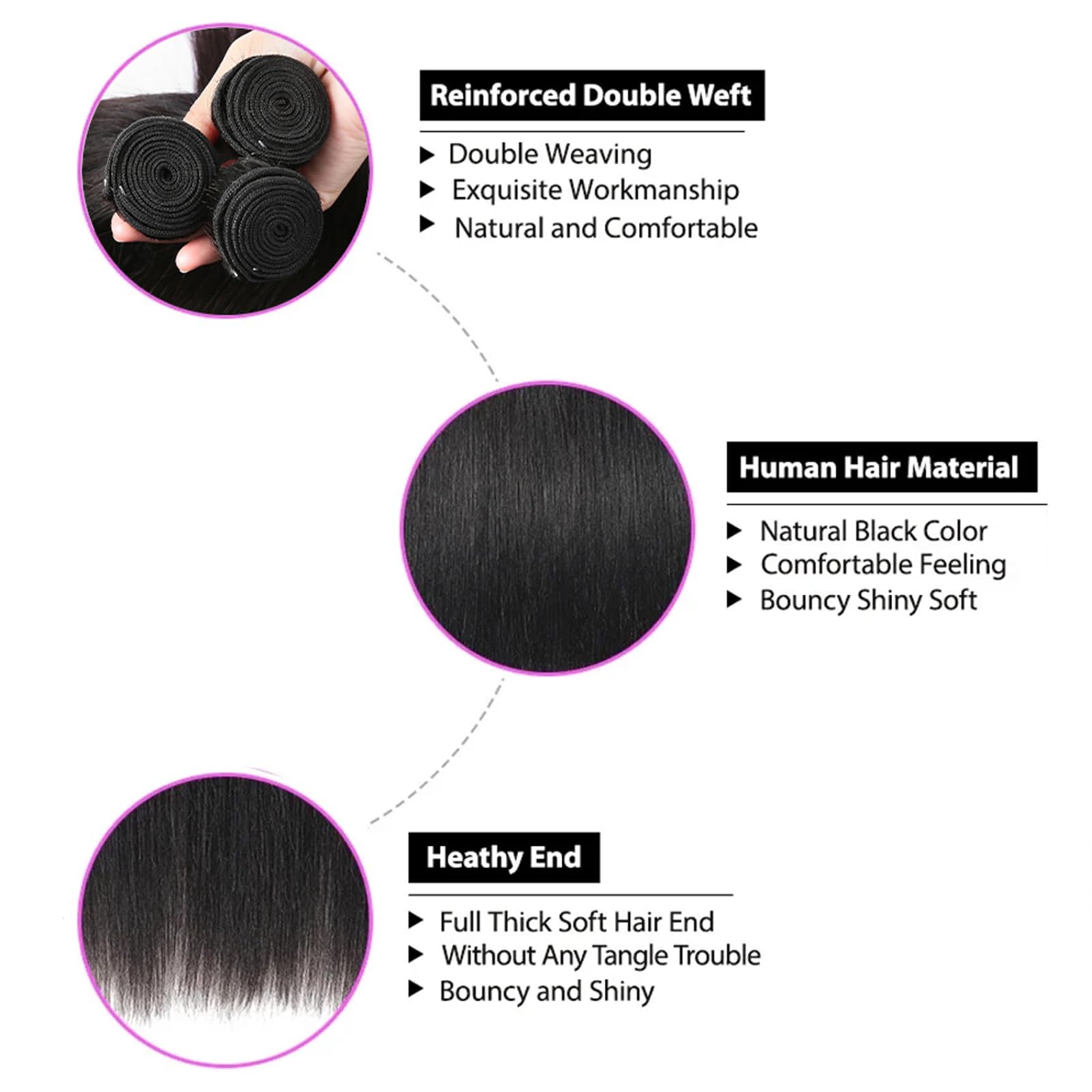 WENYAN Straight Bundles 20inch full density for a voluminous, authentic finish