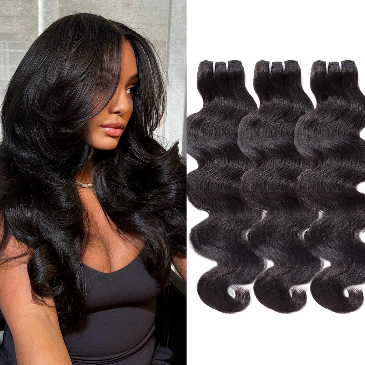 WEQUEEN body wave bundles 18-inch natural black for full, natural-looking style
