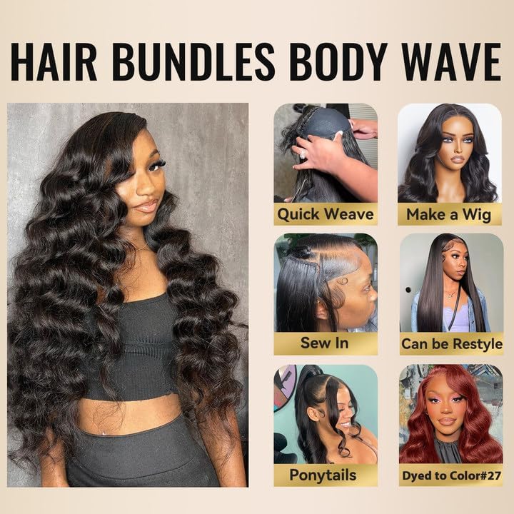 WEQUEEN bundles body wave lifestyle shot suggests ready-to-wear daily style.