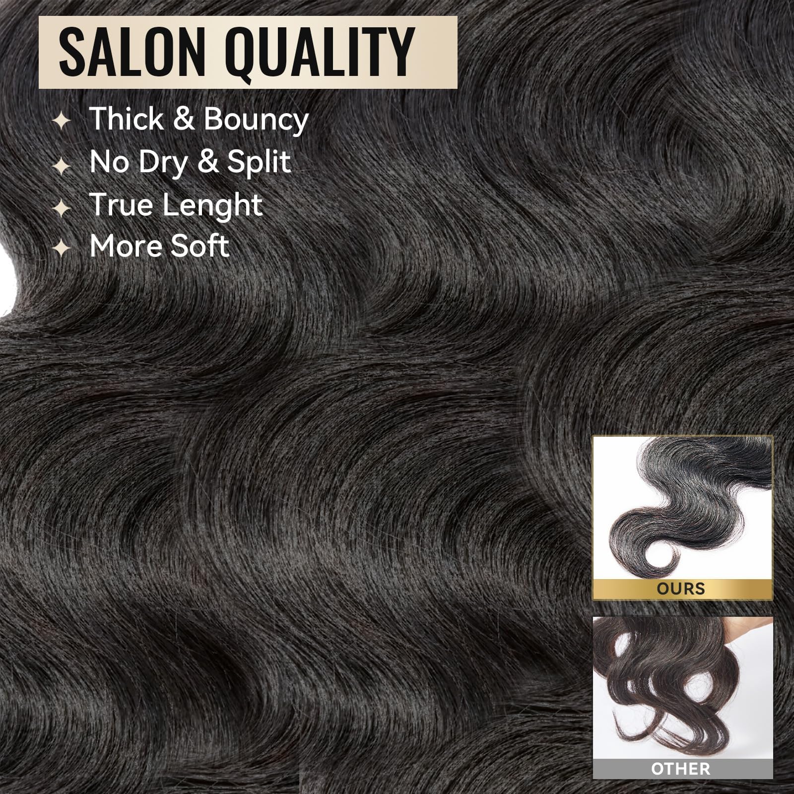 WEQUEEN bundles body wave weft detail reveals durable double-weft construction.