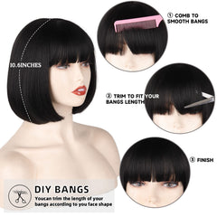 WERD inside cap view of adjustable straps on black short bob wig