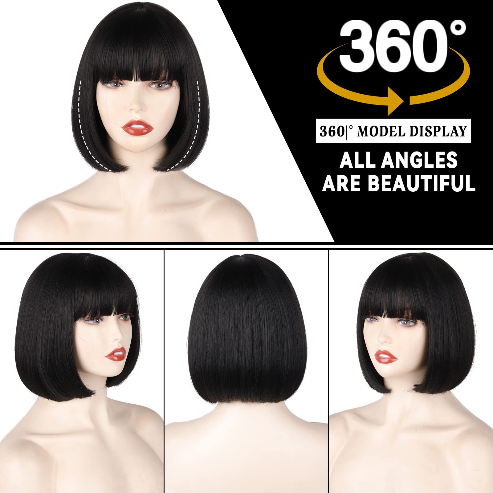 WERD wearing steps for effortless on-off with black short bob wig