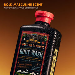 Western Republic body wash lather foam demonstrates rich, rinse-clean formula for everyday use.