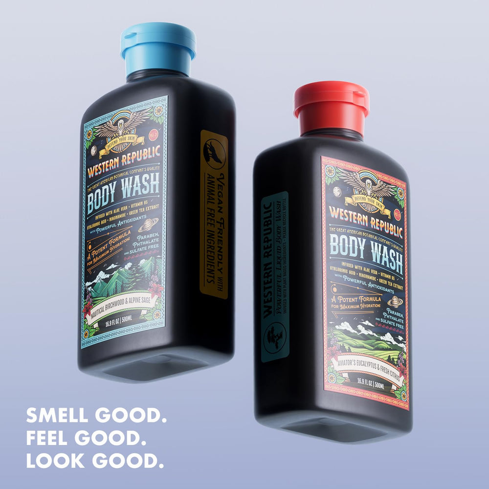 Western Republic nautical birchwood alpine-sage scent label evokes refreshing masculine ritual.