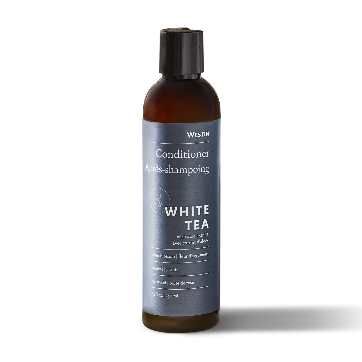 Westin White Tea Aloe Conditioner bottle promotes silky, manageable hair with lightweight moisture.
