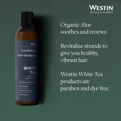 Westin White Tea Aloe Conditioner smooth-hair image suggests frizz control and shine.