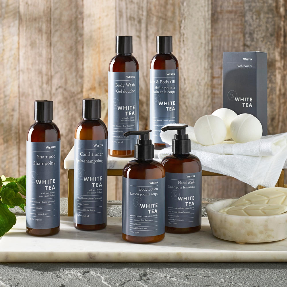 Westin White Tea Aloe Shampoo scent swirl emphasizes signature fragrance