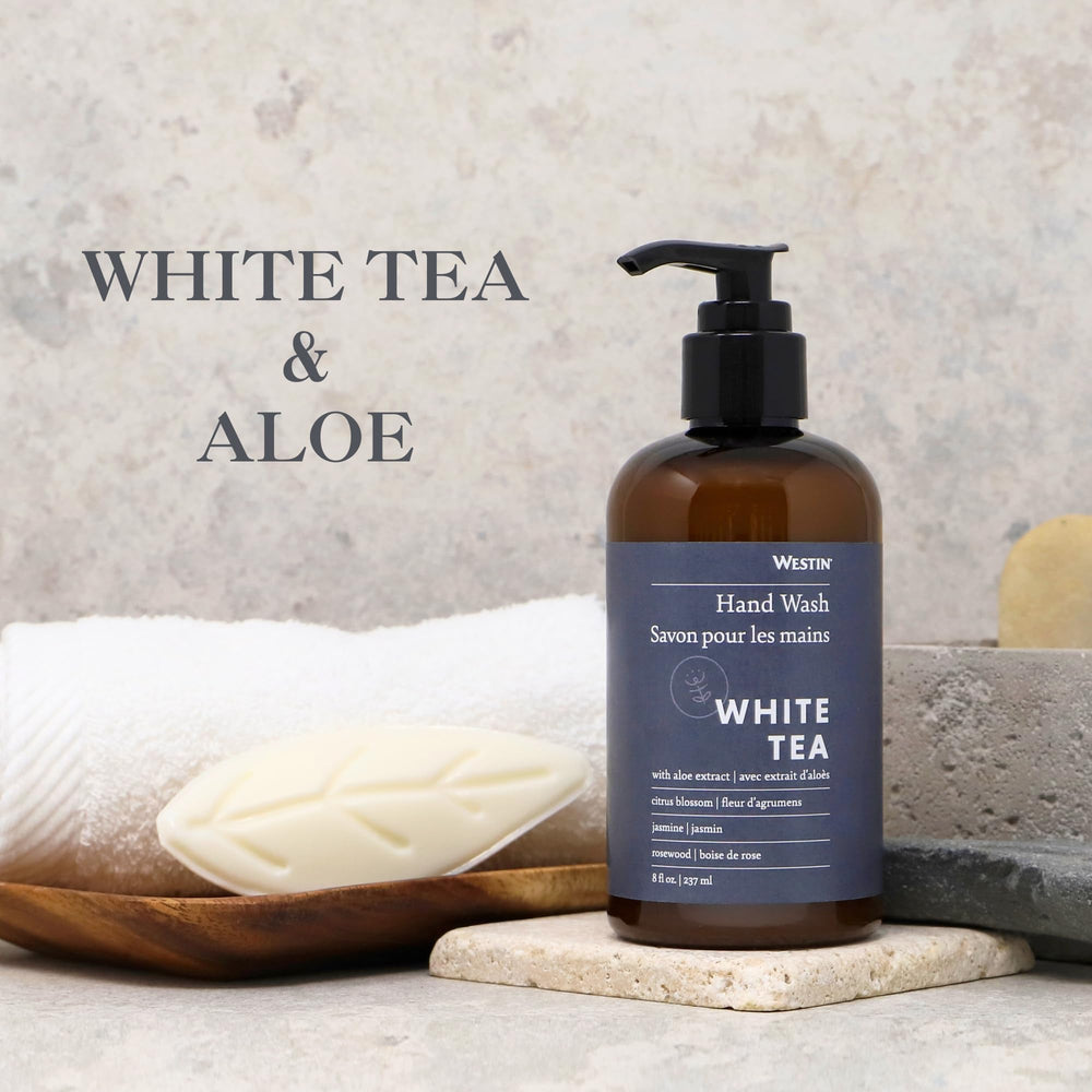Westin White Tea Hand Soap in use, showcasing gentle cleansing ritual.