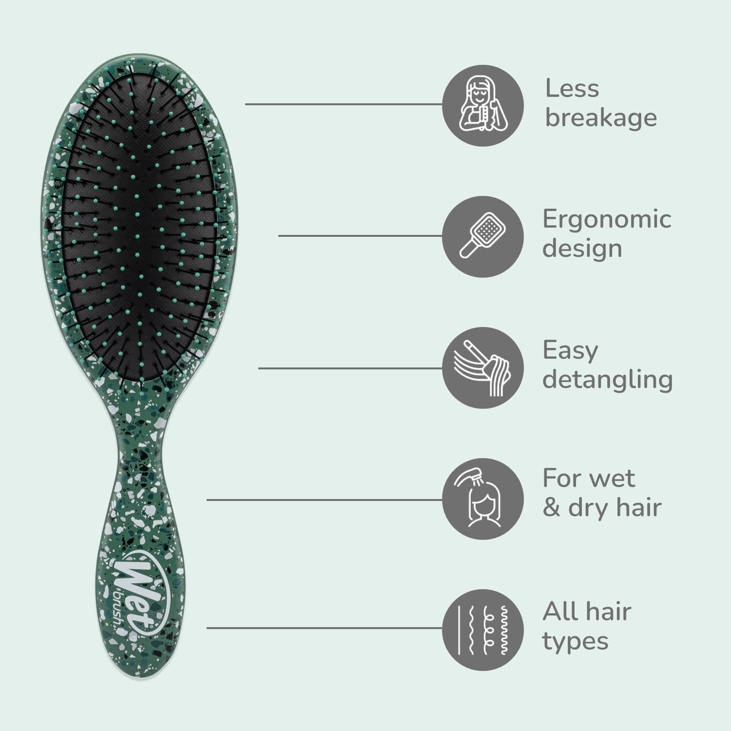 Wet Brush Original Detangler Emerald on curly hair before and after detangling