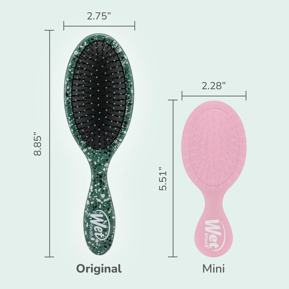 Wet Brush Original Detangler Emerald in hand demonstrating painless detangling