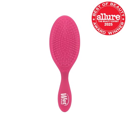Wet Brush Original Detangler Pink Frost in-use hair detangling for smooth combing.