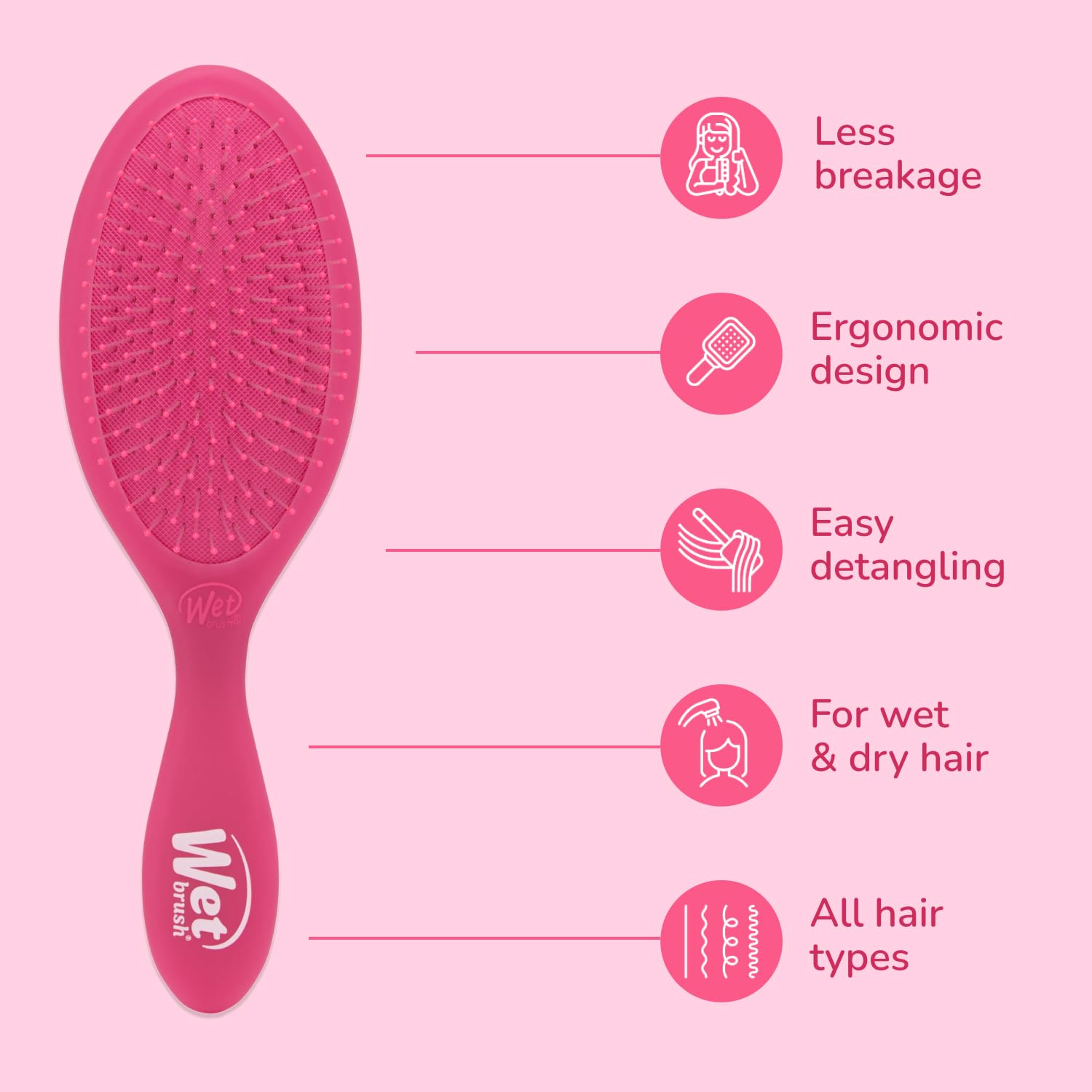 Wet Brush Original Detangler Pink Frost morning detangling for quick styling.