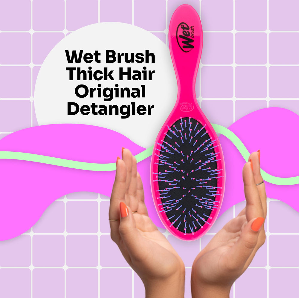 Wet Brush Thick Hair Detangler tangle demo highlights reduced breakage during detangling.
