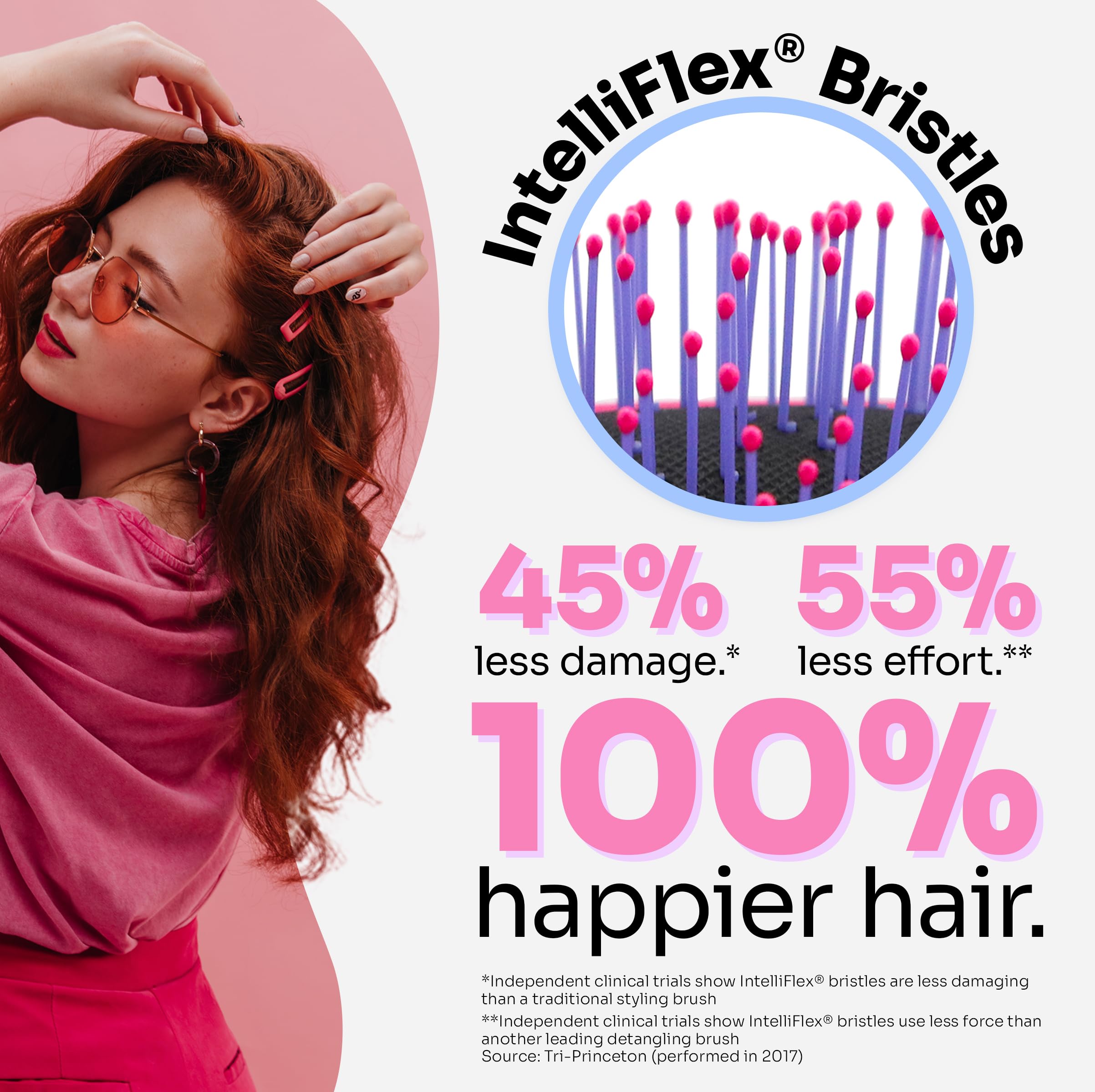 Wet Brush Thick Hair Detangler on wet hair illustrates pain-free detangling and easy knot release.