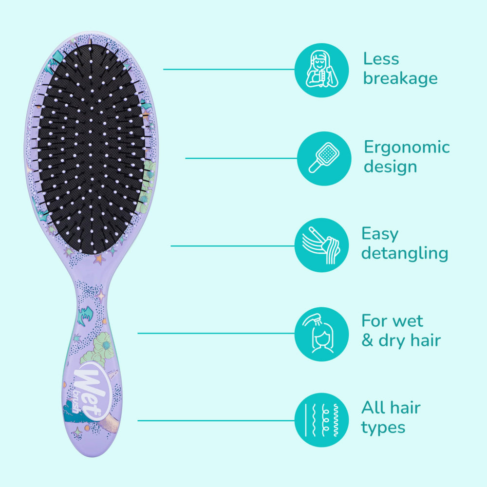Wet Brush detangling wet hair for smoother styling with minimal pulling.