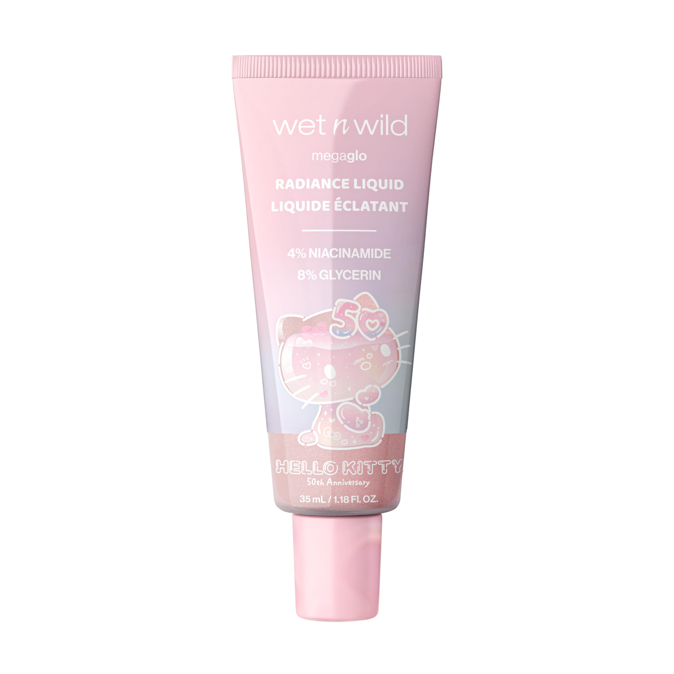 wet n wild Hello Kitty Radiance Liquid closeup reveals peachy pink tint
