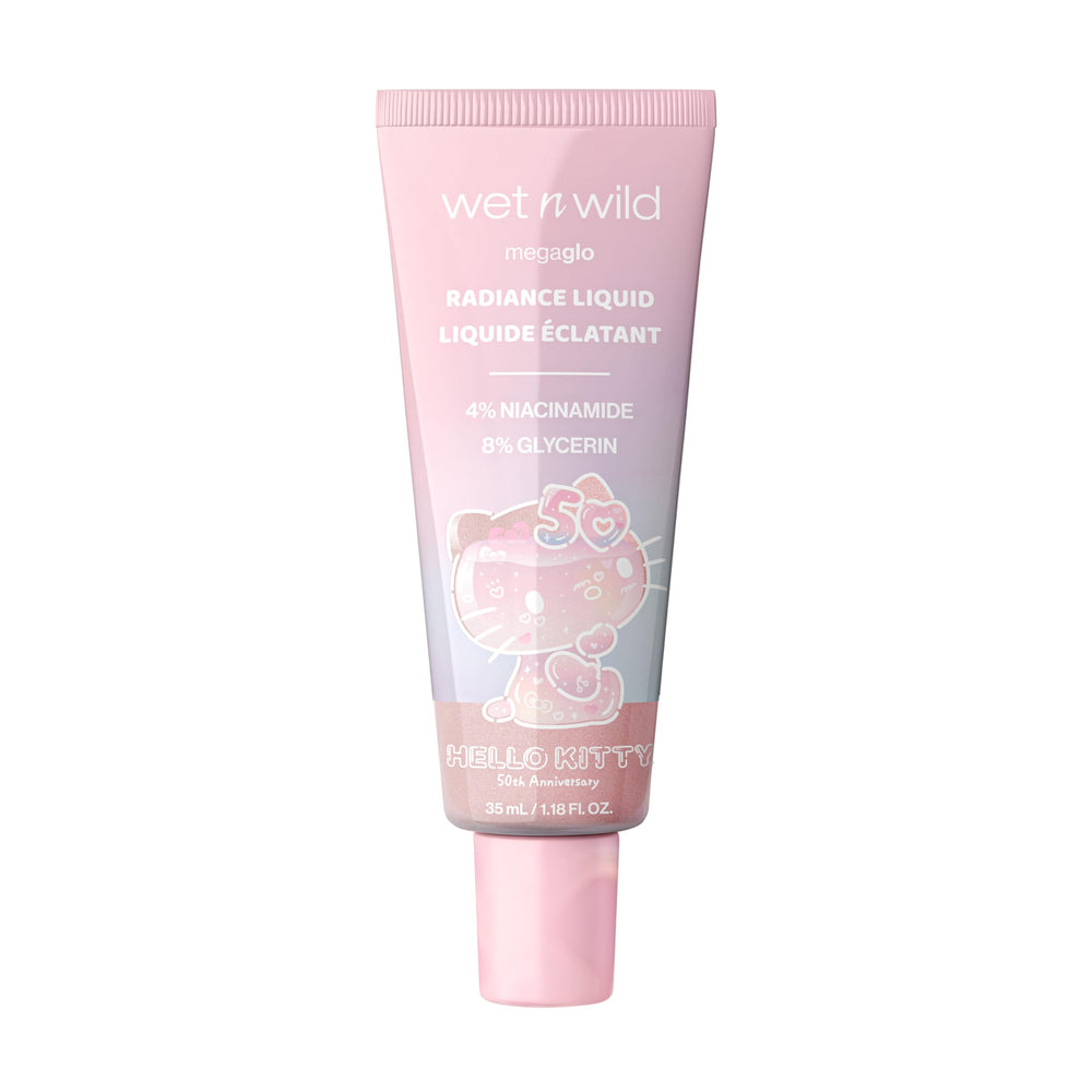 wet n wild Hello Kitty Radiance Liquid closeup reveals peachy pink tint