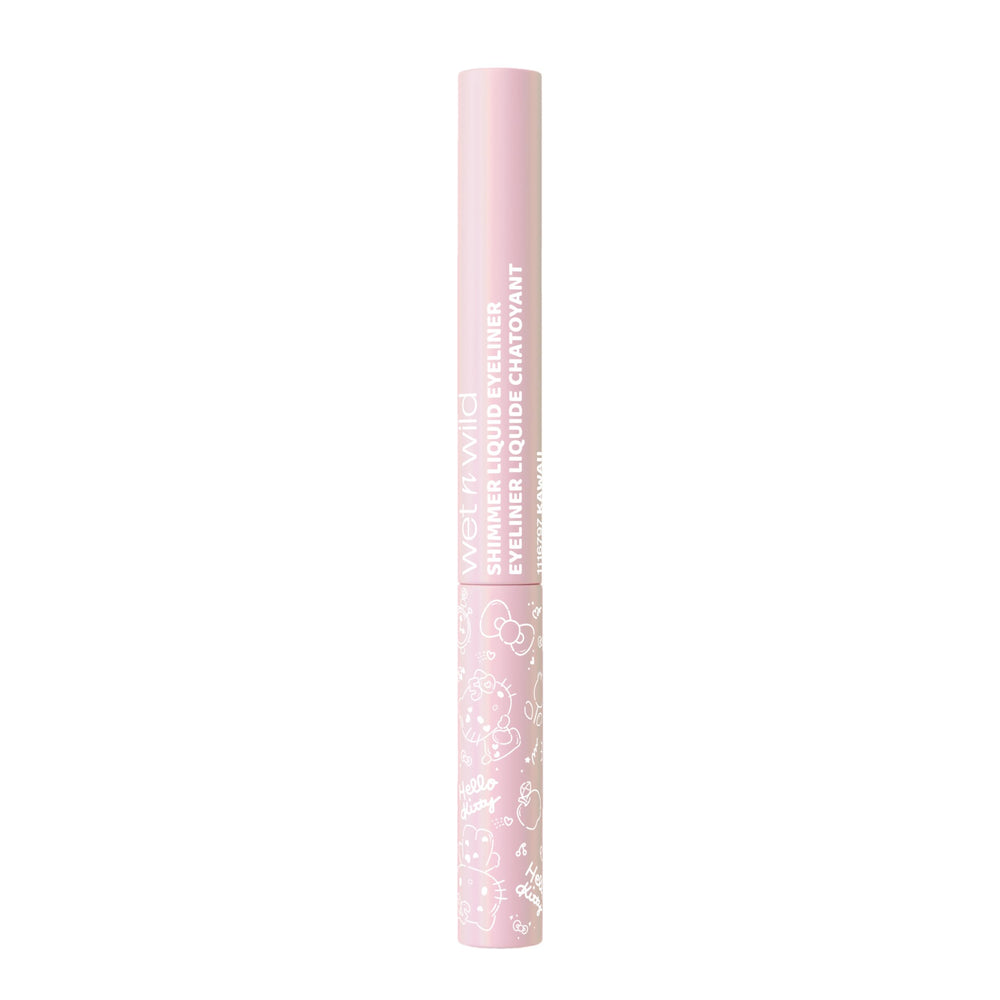 Wet n wild Hello Kitty shimmer eyeliner application on lid demonstrates smooth glide.