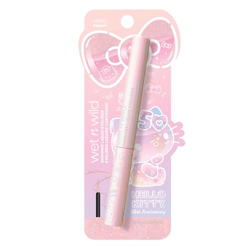 Wet n wild Hello Kitty shimmer eyeliner brush closeup highlights precise control.
