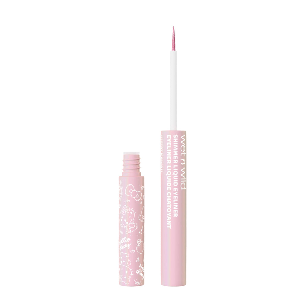 Wet n wild Hello Kitty shimmer eyeliner collection display highlights popular shades.