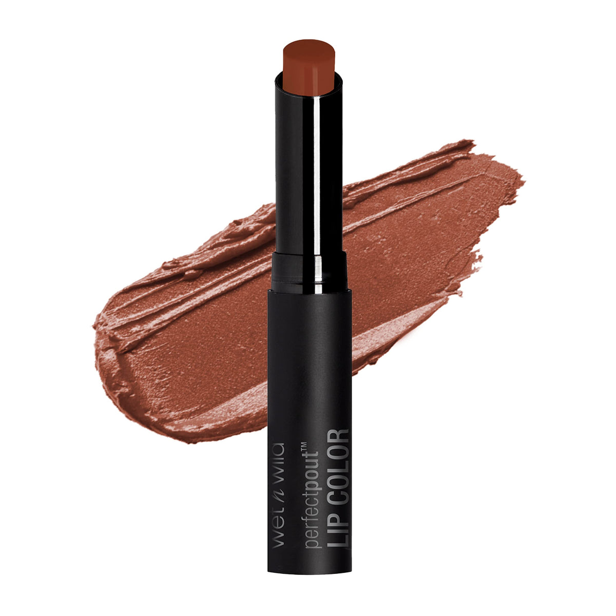 Wet n Wild ipstick Perfect Pout packaging highlights vegan formula for clean color