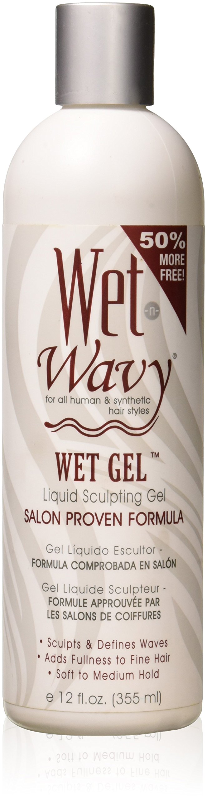 Wet-n-Wavy Wet Gel bottle pour demonstrating smooth, controlled dispensing for easy styling