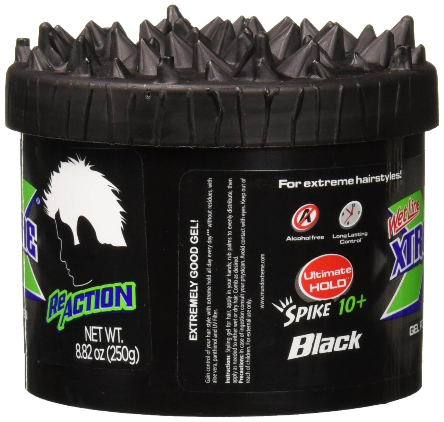 Wetline Xtreme Reaction Black gel dispense demonstrates easy application for Mohawk styling.