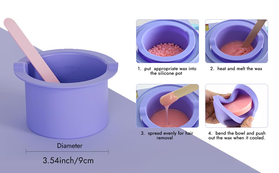 wewax silicone wax bowl inside a warmer highlighting larger heating area for faster melting.