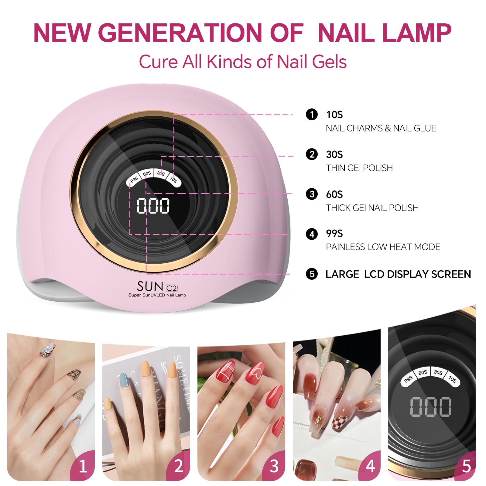 WEVILI 288W nail lamp side view highlighting precise timer controls for efficient curing.