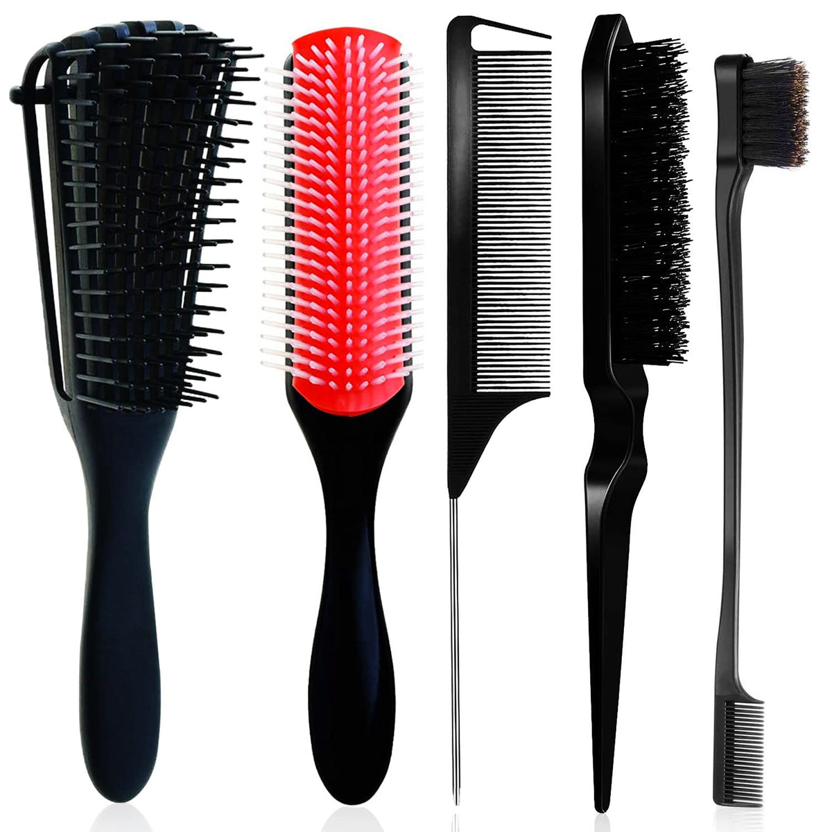 WEXNECOWKZ 5-pc detangling brush set package for easy styling and gentle detangling.