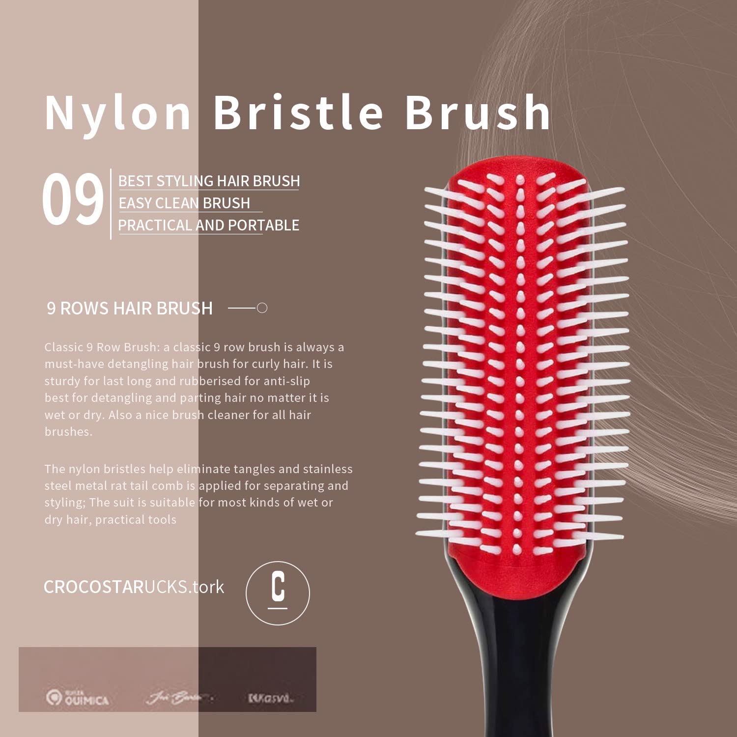 WEXNECOWKZ bristle detangler brush for smoothing and polishing hair.