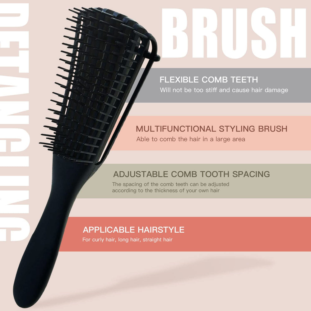 WEXNECOWKZ detangling brush with soft nylon bristles provides smooth glide.